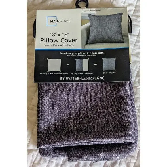 Grey Heathered Throw Pillow Cover Charcoal Gray Zip Enclosure 18x18 New