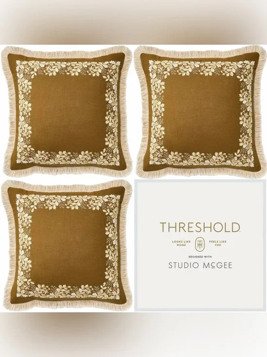 Threshold X Studio McGee Oak Printed Throw Pillow With Fringe - 3 pack