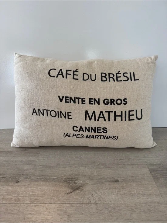 French Coffee Sack Lumbar Throw Pillow w/ Insert Farmhouse Linen 24x15 Decor