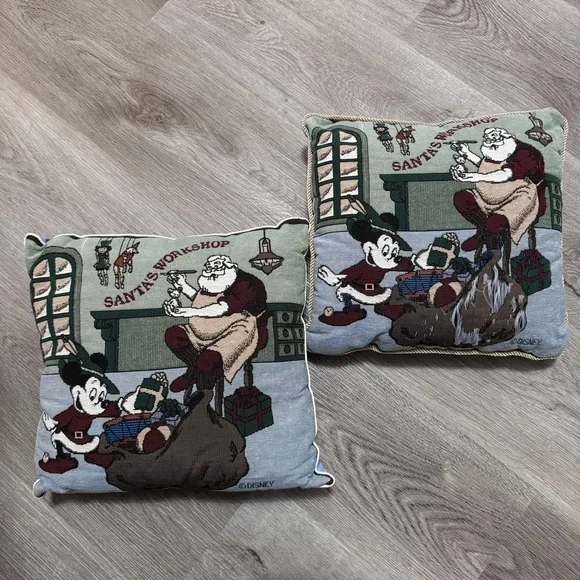 Disney Santa’s Workshop Mickey Mouse Needlepoint Christmas Pillows Set