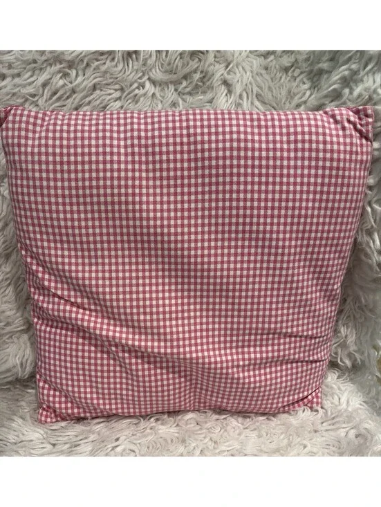 Vintage 14x14” Pink White Cotton Canvas Gingham Throw Pillow Cottagecore