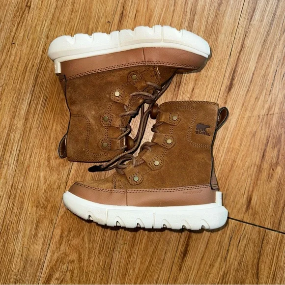 Sorel Brown and White Kids' Lace-Up Suede Boots