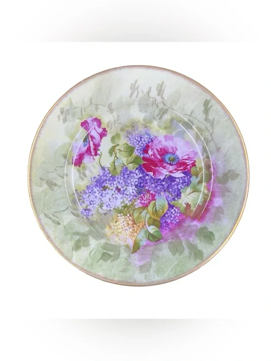 Antique Limoges Plate: Charles Ahrenfeldt Floral Porcelain, Gold Rim c.1900