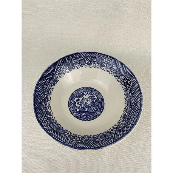 Royal Cuthbertson‎ China (USA) Willow Ware Blue Round Serving Bowl