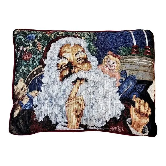 Vintage Santa Claus Doll Teddy Bear‎ Needlepoint Christmas Throw Pillow Tapestry