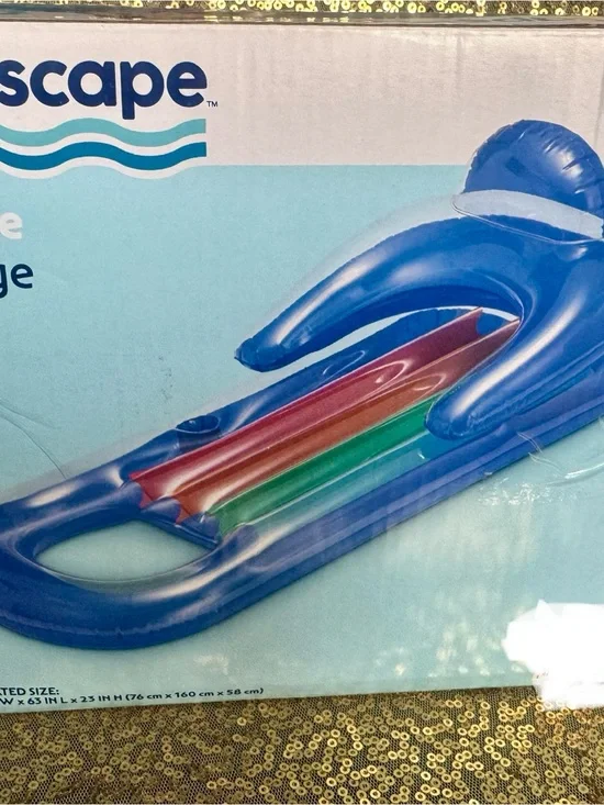 Blue Inflatable Lounge Float with Red & Green Inner Stripes