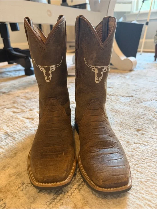 Twisted X Brown Kids Western Cowboy Boots with Longhorn Motif