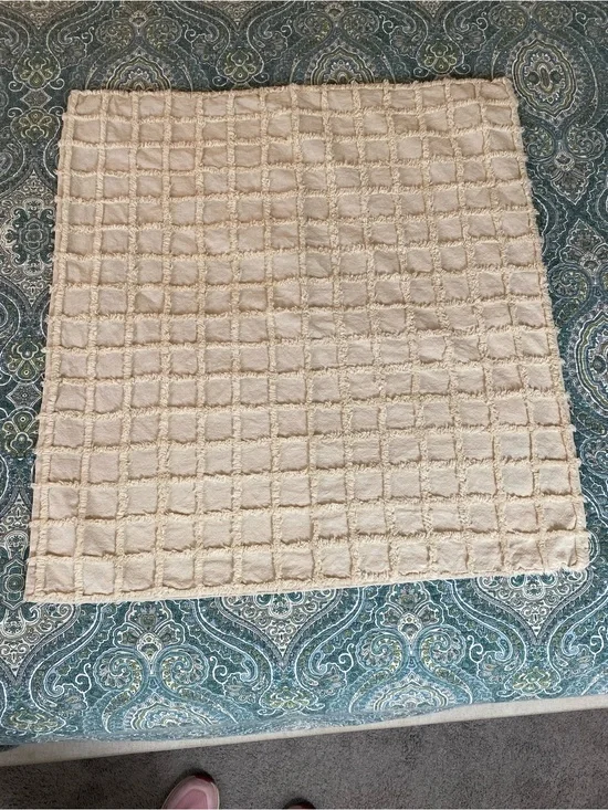 Plush Grid-Textured Accent Pillow Cover in Beige by Oscar Oliver High end luxury