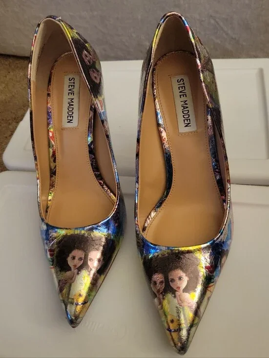 Steve Madden Multicolor Comic Print Pointed Toe Stiletto Pumps Size 8