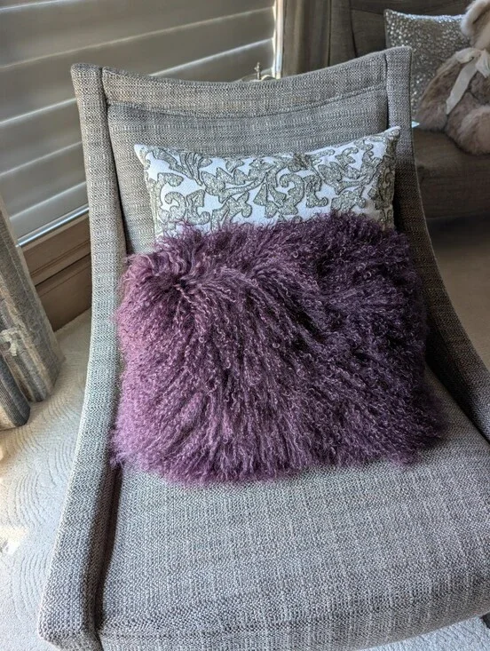gorgeous amethyst MONGOLIAN LAMB fur pillow