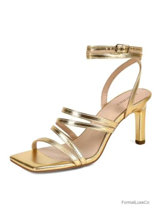 Women Square Open Toe Heeled Sandals Chunky Ankle Strap Dressy Party Prom