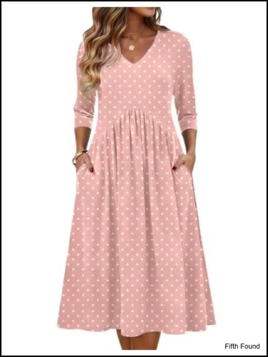 Women's Casual Midi T-Shirt Dress with Pockets 3/4 Sleeve Summer Sundress