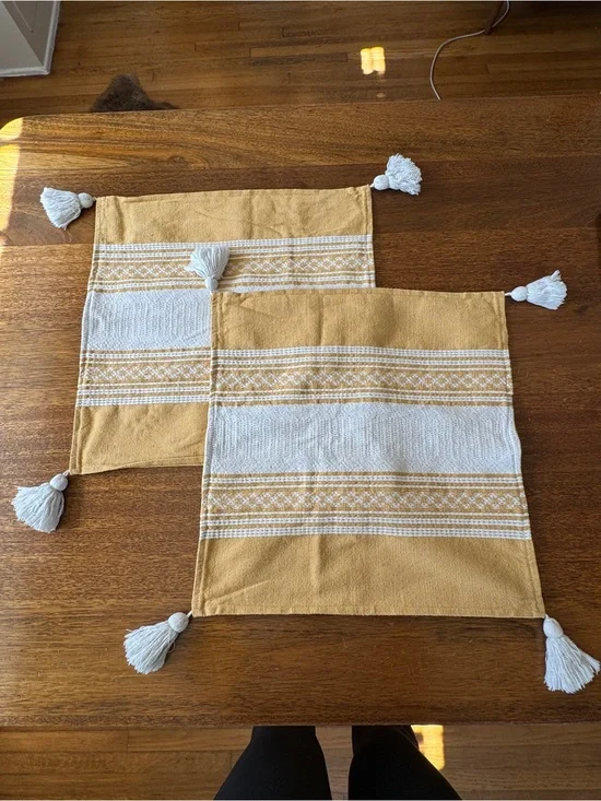 Handmade Yellow & Cream Pillow Covers from Oaxaca - Set of 2