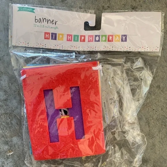 Party Banner, Hip Hip Hooray, 72”, Felt Material, New in Package.