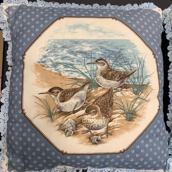 VTG‎ Nostalgic Printed Sea Birds 16x16 Pillows Set/2 Americana Coastal Grandma