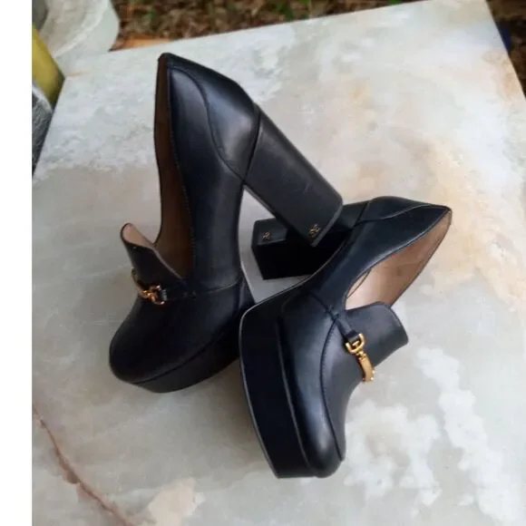 Sam Edelman Aurelie Black Leather Platform Heel Chunky Bit Loafer Size 8