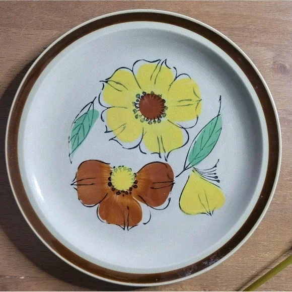 Vtg Plate Topaz Stoneware Bouquet Japan Hand-Painted cottagecore  yellow brown f