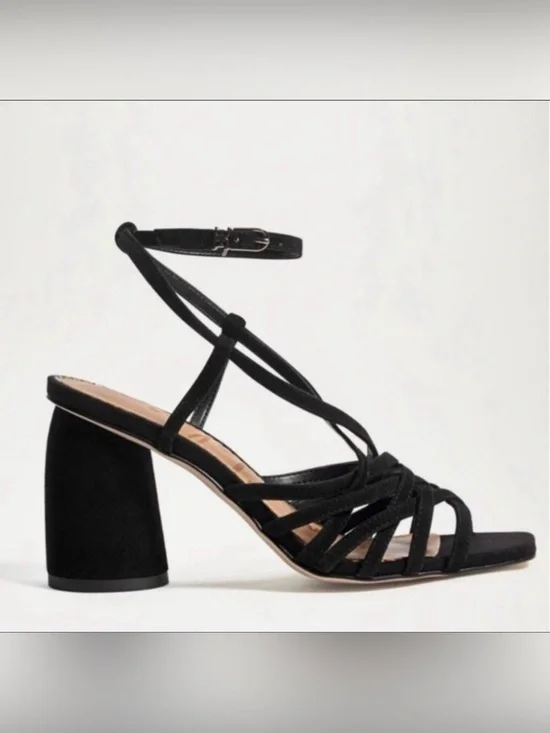 Sam Edelman Daffodil Black Suede Strappy Block Heel Sandals Women’s Size 8