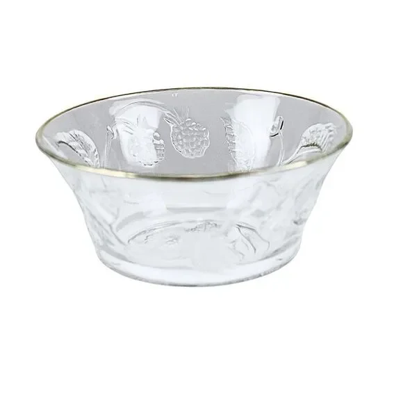 Bowl Wild Berry Clear Glass Gold Rim France Embossed Berry & Vines France 5-inch