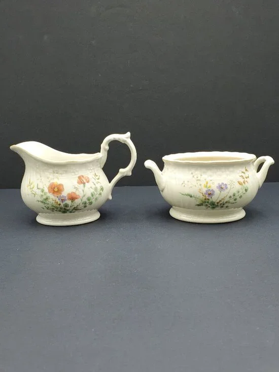 Mikasa Margaux Creamer & Sugar Bowl Fine Ivory Porcelain Floral Creamer Set