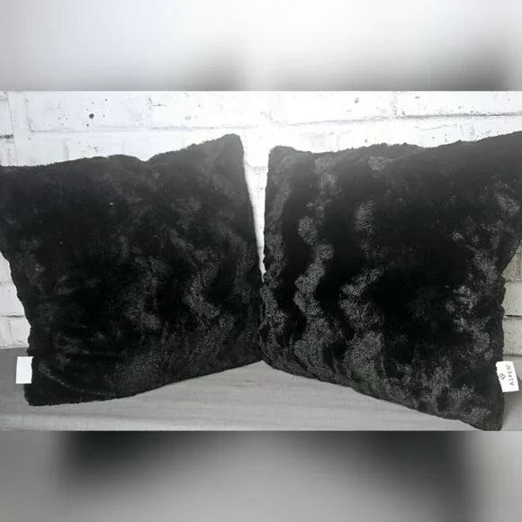 Set of 2 Aspen Black Faux Fur Throw Pillows