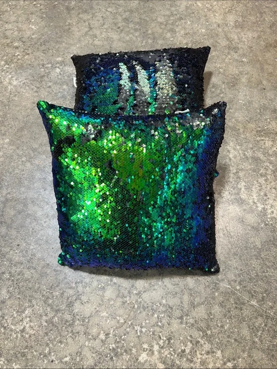 Iridescent Green-Blue Sequin Accent Pillow