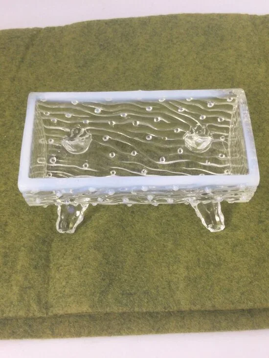 Vintage Fenton Northwood Log Clear White Texture Glass Butter Dish Footed 5