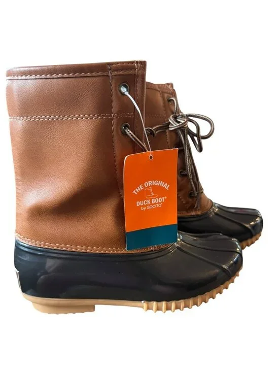 The Original Duck Boot By Sporto  YOUTH  Size 6M Tan & Black Faux Fur Lined Wate