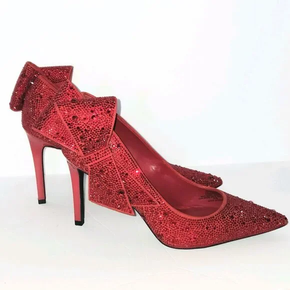 INC International Concepts Heel Red Rhinestone Bow Stiletto Women Shoes 8.5M NEW