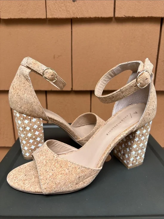 ANTHROPOLOGIE | Cork Block Heel Casual Dressy Retro Open Toe Sandals | Size 8