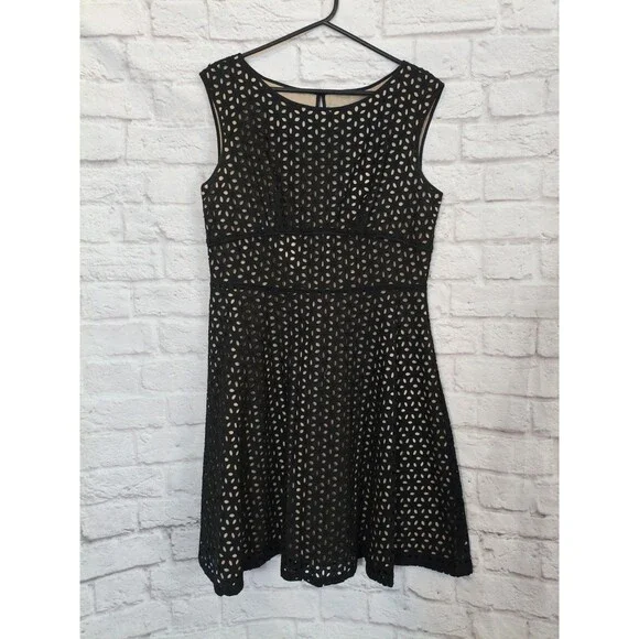 NEW‎ Ann Taylor LOFT Black Eyelet Lace Ribbon Tie Zipper Dress Womens size 8