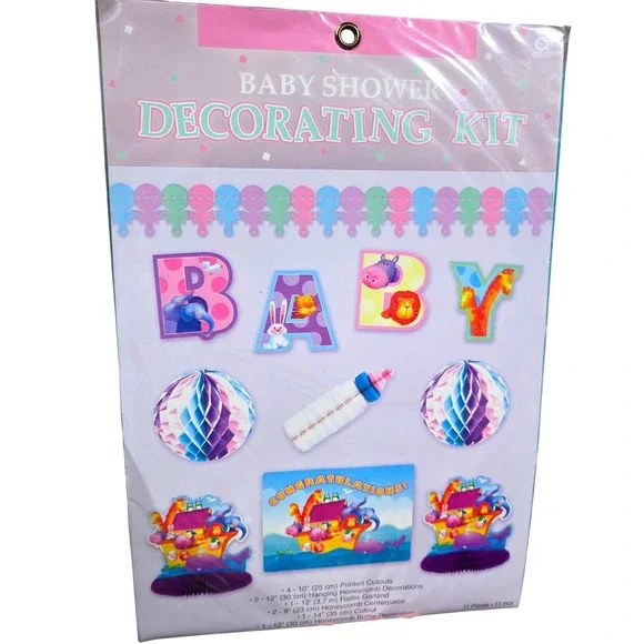 Amscan Baby Shower Decorating Kit 11pc Noahs Ark Animal Theme Pastel Vintage