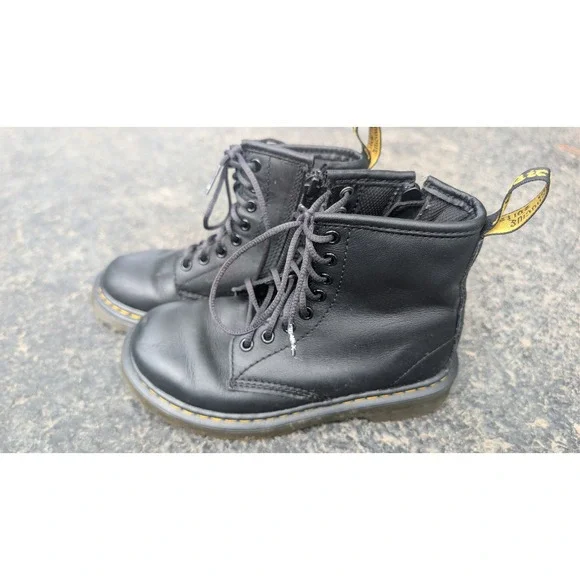 DR MARTENS 1460 J‎ Kids Black Softy T Leather Zip Combat Boots Size US 12 UK 11