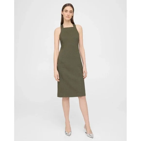 Theory Olive Green Sleeveless Midi Racerback Dress in Good Linen‎ Sz XS/0