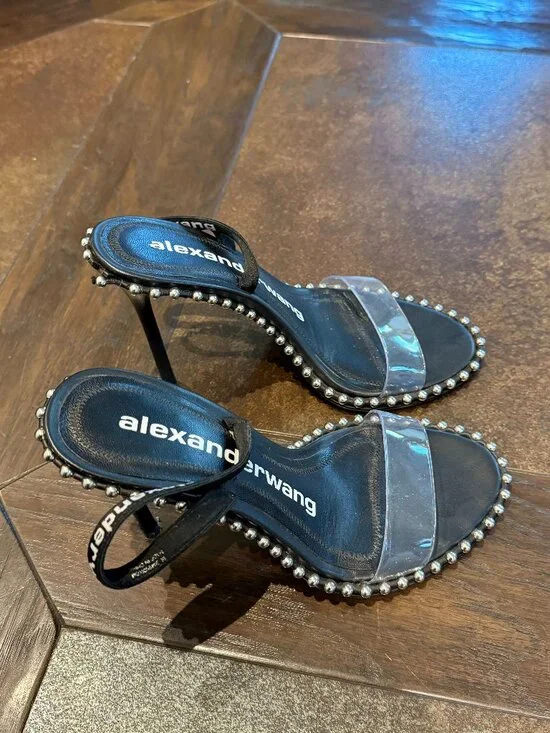 Alexander Wang Stud Nova Strap Sandal, 38 EU, Black
