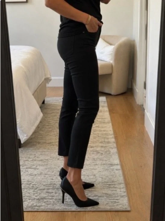 Lauren Ralph Lauren Black Satin Gold Trim Alani Pump 9B