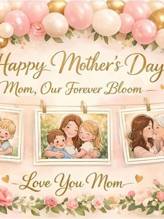 Happy Mother's Day Floral Balloon Banner- Pink & Gold