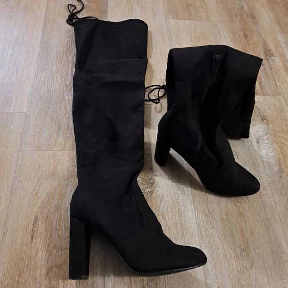 Fashion Nova Black Over The Knee-High Suede Heeled Boots Women's Size 9