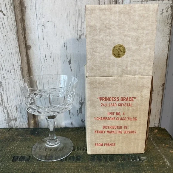 VTG Taille Princess Grace Lead Crystal Champagne / Sherbet Glasses by Kanney NOS
