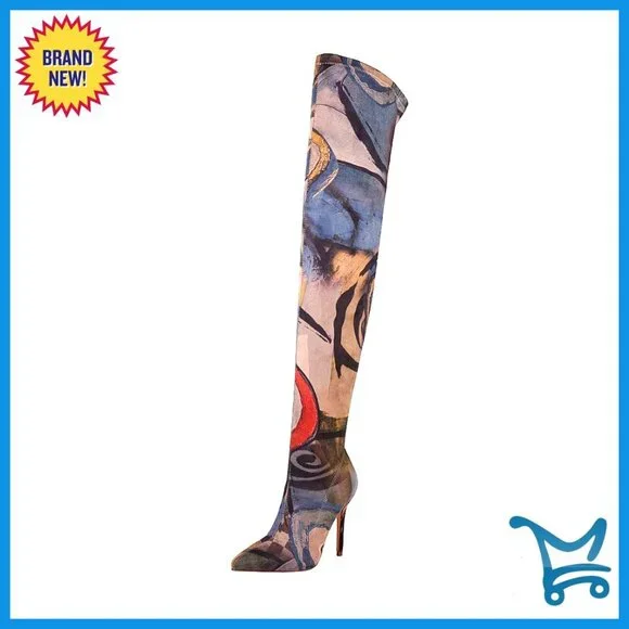 Thigh High Over The Knee Boots Stiletto Heel Pointed Toe Denim