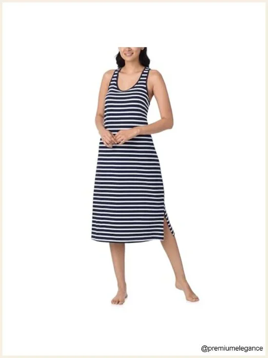 100% Cotton Jersey Knit Racerback Full Length Sleep Dress with Slit