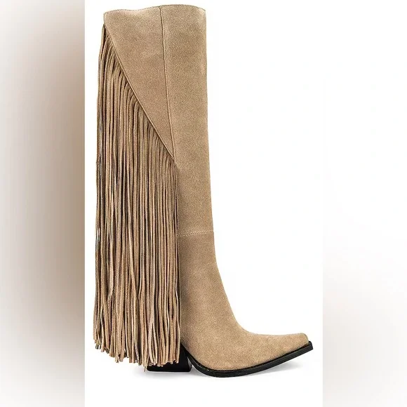 Jeffrey Campbell Women’s Cattle Fringe Knee-High Beige Boots 6.5 New