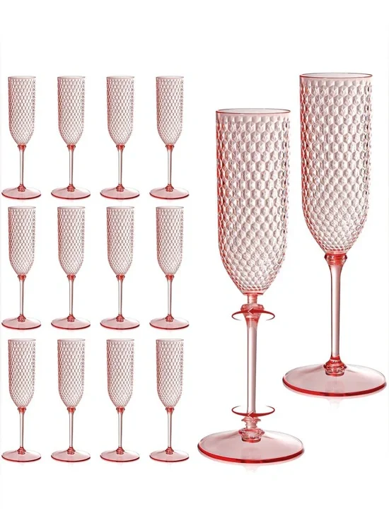 24 Pink Plastic Champagne/Mimosa Glasses