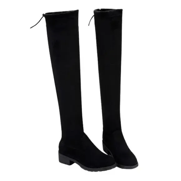 Time and Tru Women's Black Knee-High Boots, Size 6 Stylish Faux Suede