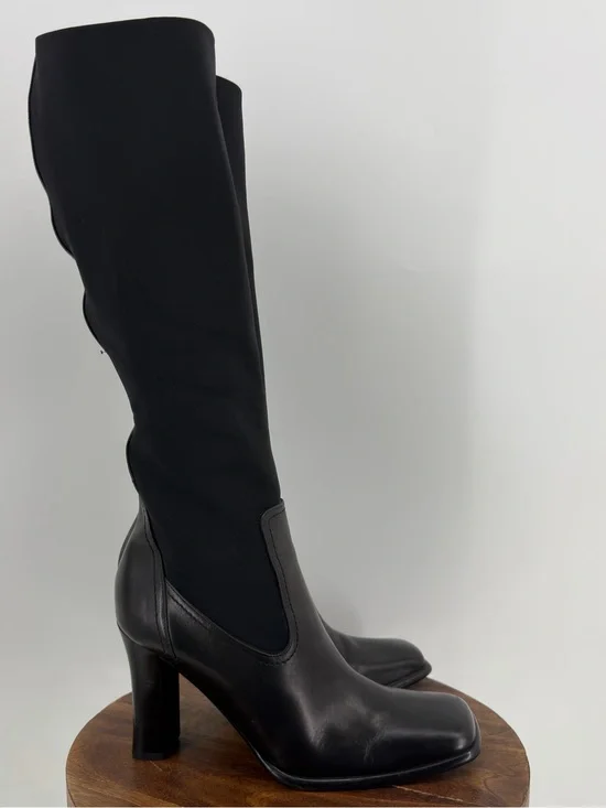 Studio Via Spiga Italy Black Leather Square Toe Knee High Boots 7.5 Y2K‎ Baddie