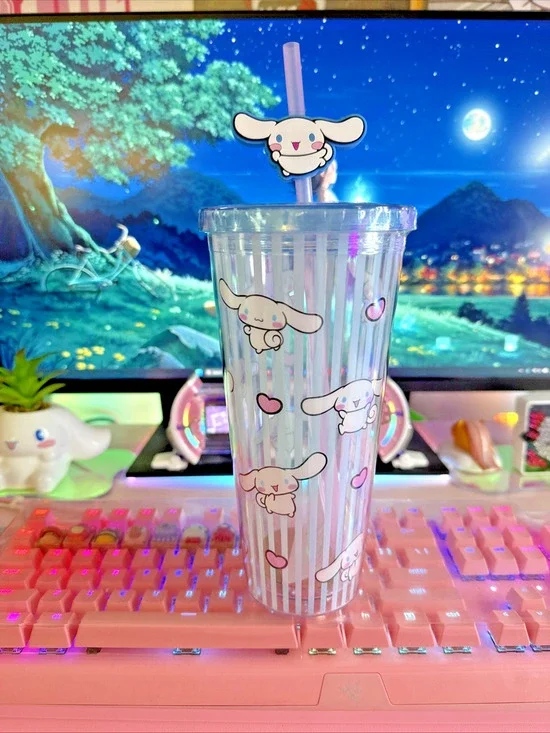 Cinnamoroll Large Travel Tumbler 24oz Reusable Topper Hearts 2024 Sanrio Blue