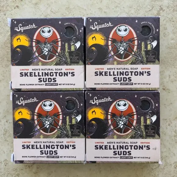 4 pk - DR. SQUATCH Halloween Natural Bar Soap Limited Edition Skellington's Suds