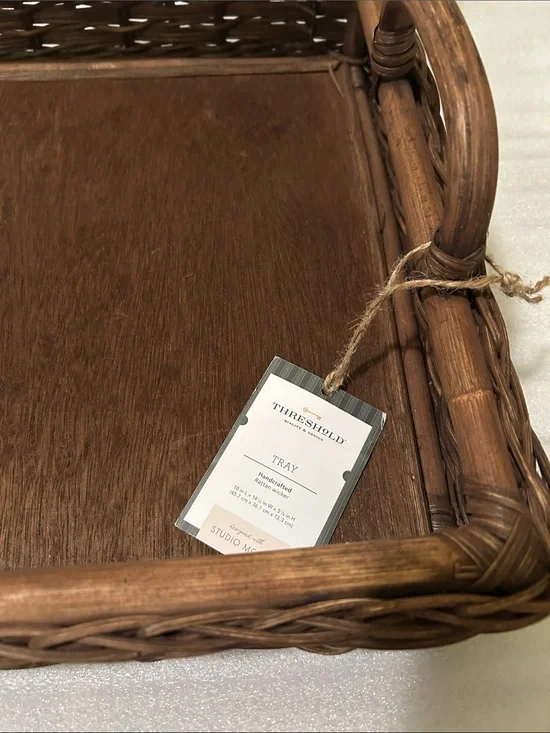 Studio McGee RARE 18”L x 14” W x 5 1/4 “ W Woven Brown Tray with Handles