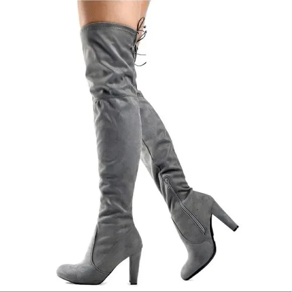 NWOB Gray Suedette Over-the-Knee Boots Sz 36