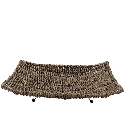 Woven Seagrass Wicker Tray Rectangular Footed Riser Brown Coastal Boho 13x8